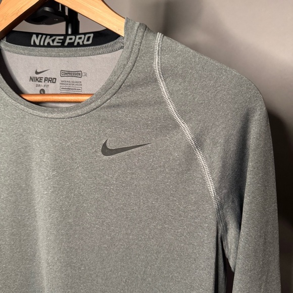 Nike Pro Dri-Fit Men's Gray Long Sleeve Compression Training Shirt Top Size L - Picture 3 of 9